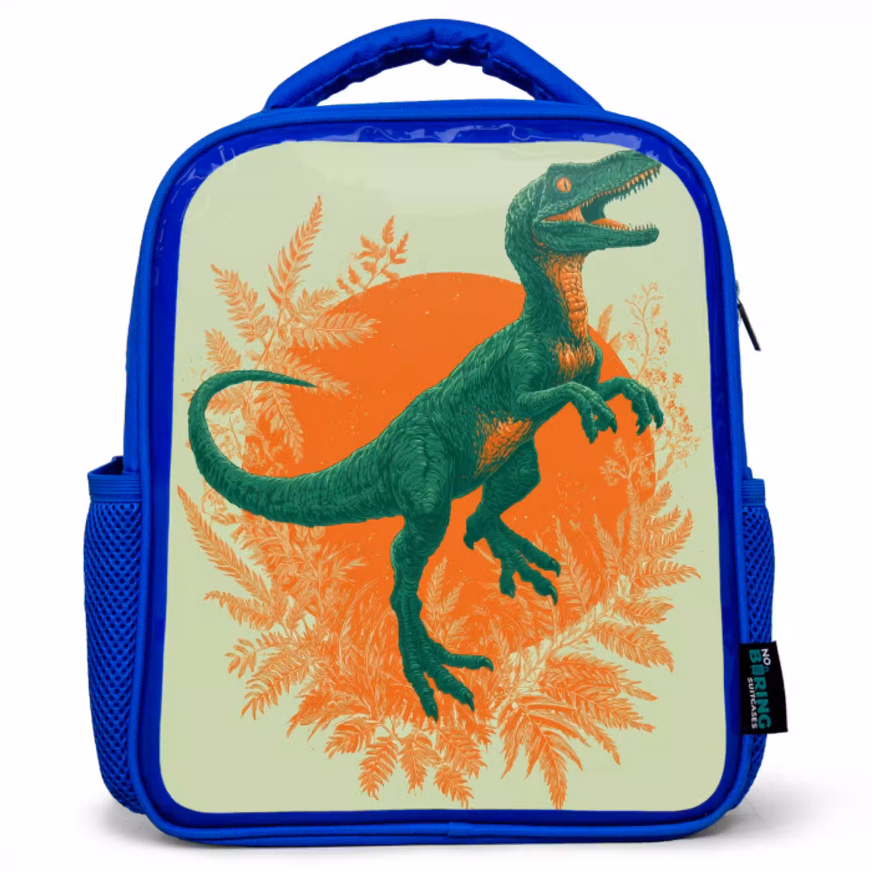 Dinosaurus - Groen - Planten - Cirkel Kinderrugzak - Blauw middel -3d