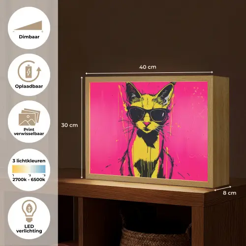Kat - Art - Zonnebril - Roze Light Box met batterij (Wandlamp) middel -USP_websiteoverzichtNL