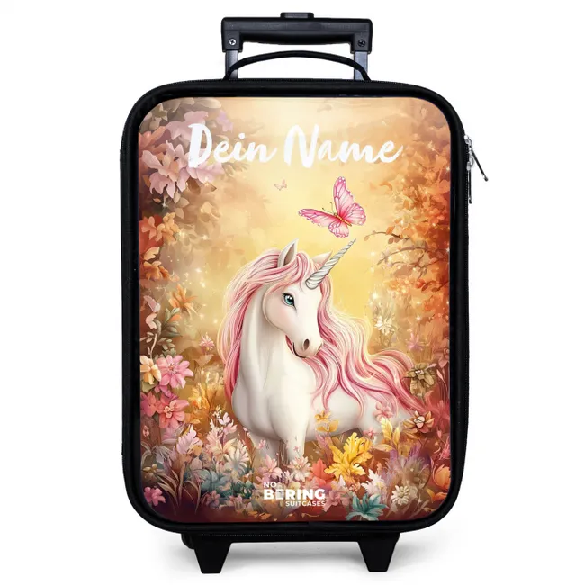 Kinderkoffer mit Name - Einhorn - Schmetterling - Rosa - Mähne