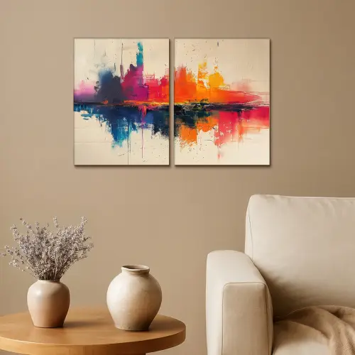 Kleurrijk - Abstract - Verflook - Modern Canvas - Meerluiken 2 luik klein -sfeer1