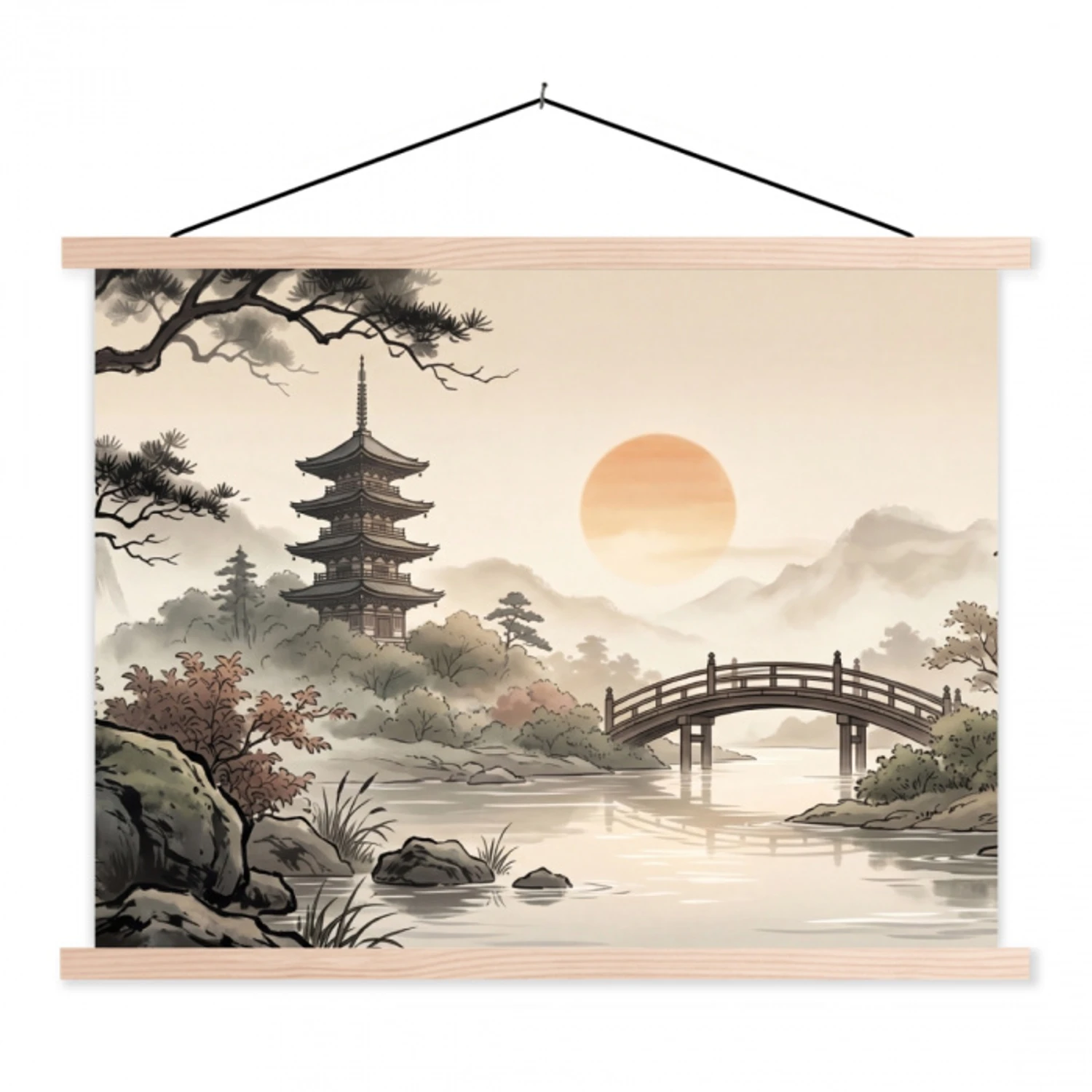 Azië - Landschap - Kleurrijk textielposter latten blank klein -3d
