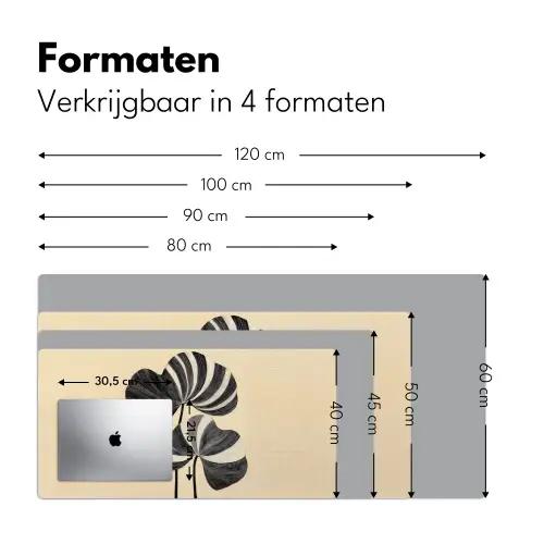 Zwart - Bladeren - Strepen - Minimalistisch Muismat XXL klein -sfeer5