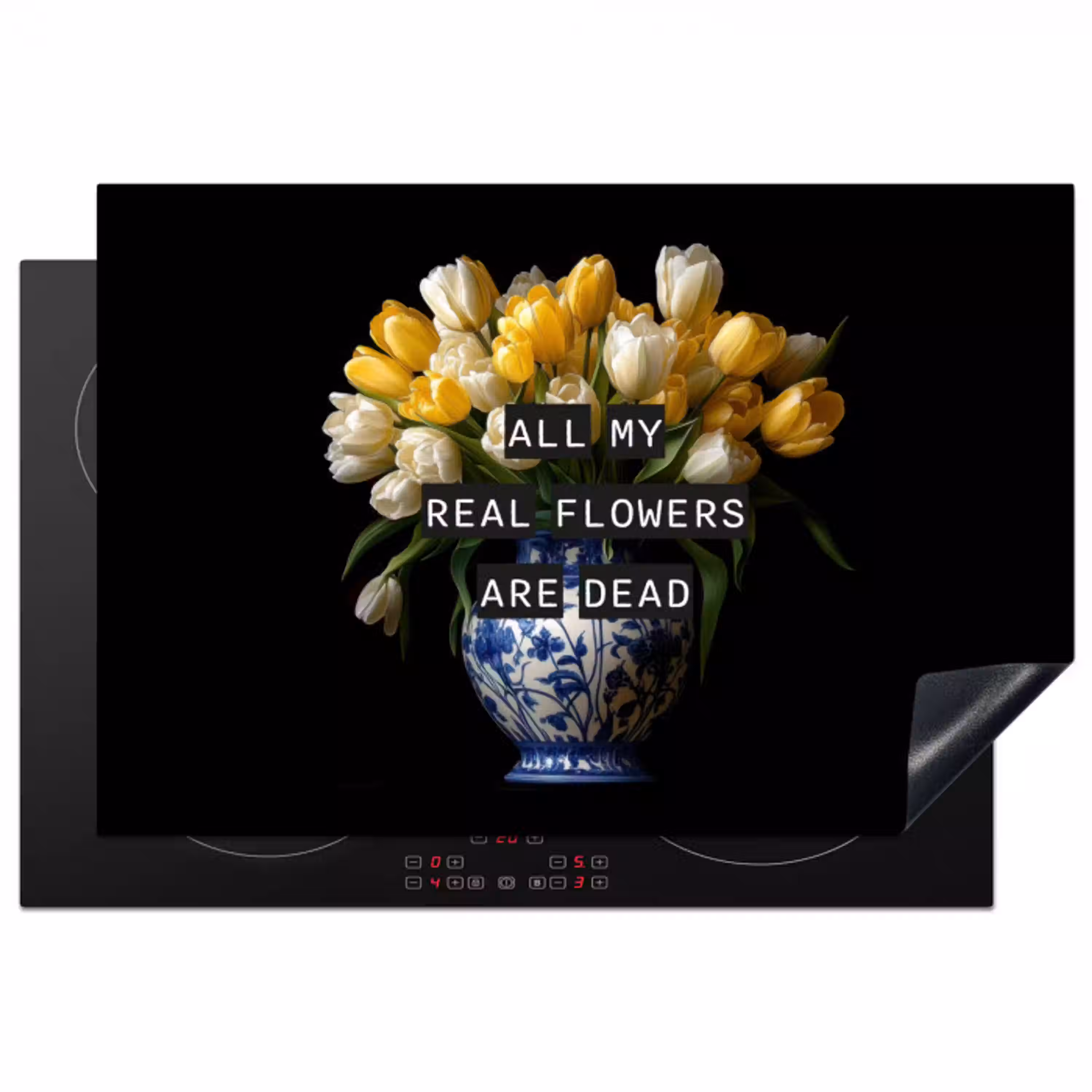 Quotes - Bloem - Tulp - Geel Inductie beschermer vinyl 3mm klein -3d