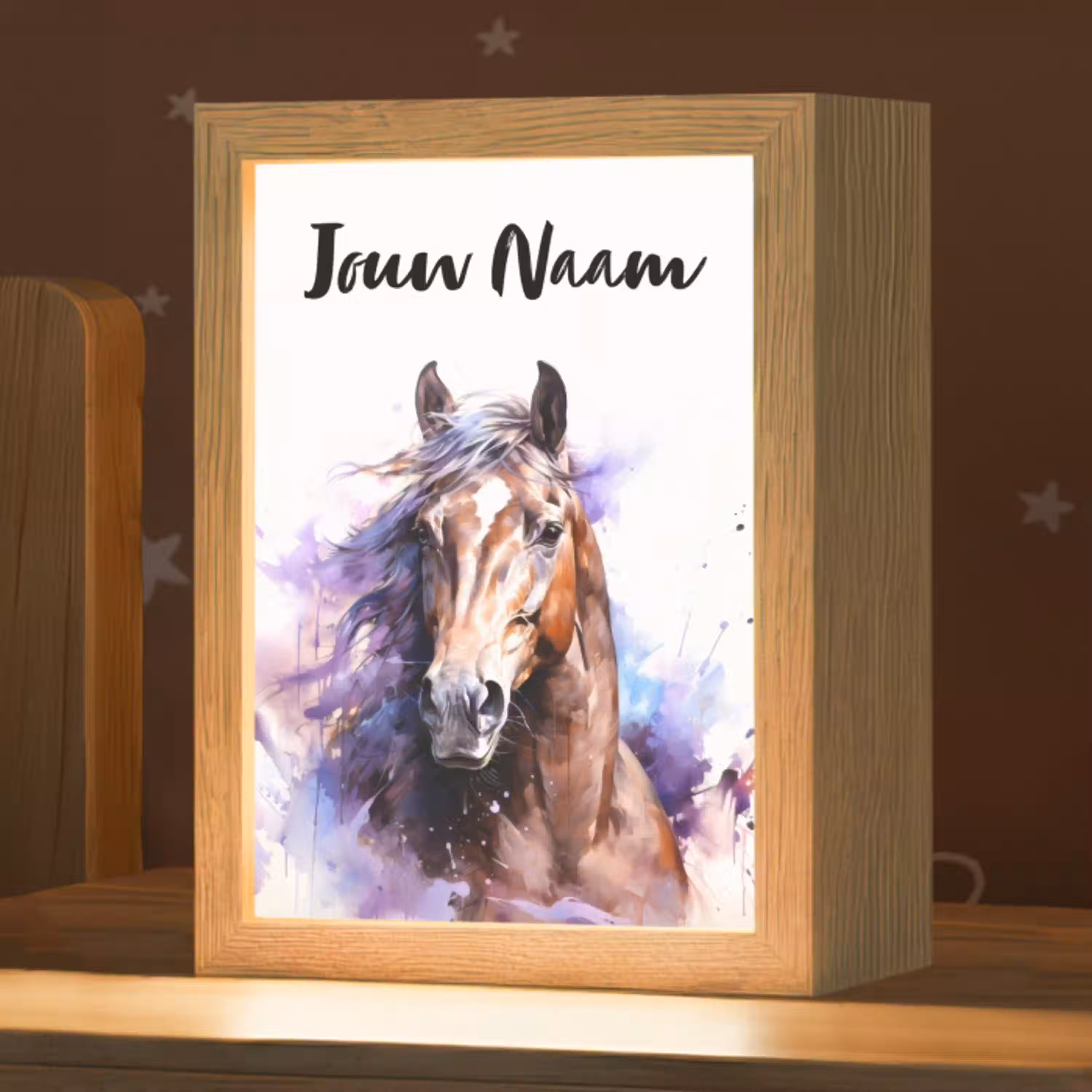 Paard - Dieren - Meisjes - Paars - Bruin Light Box met kabel (Kinderlampje) klein -zzz_3d_website