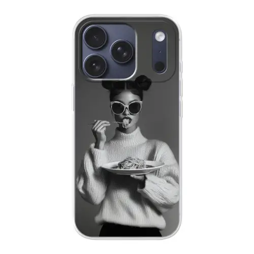 Vrouw - Pasta - Zonnebril Telefoonhoesje iPhone 17 Pro klein -3d