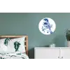 Vogel - Delfts blauw - Illustratie - Bloemen Wandcirkel aluminium klein -slaapkamer
