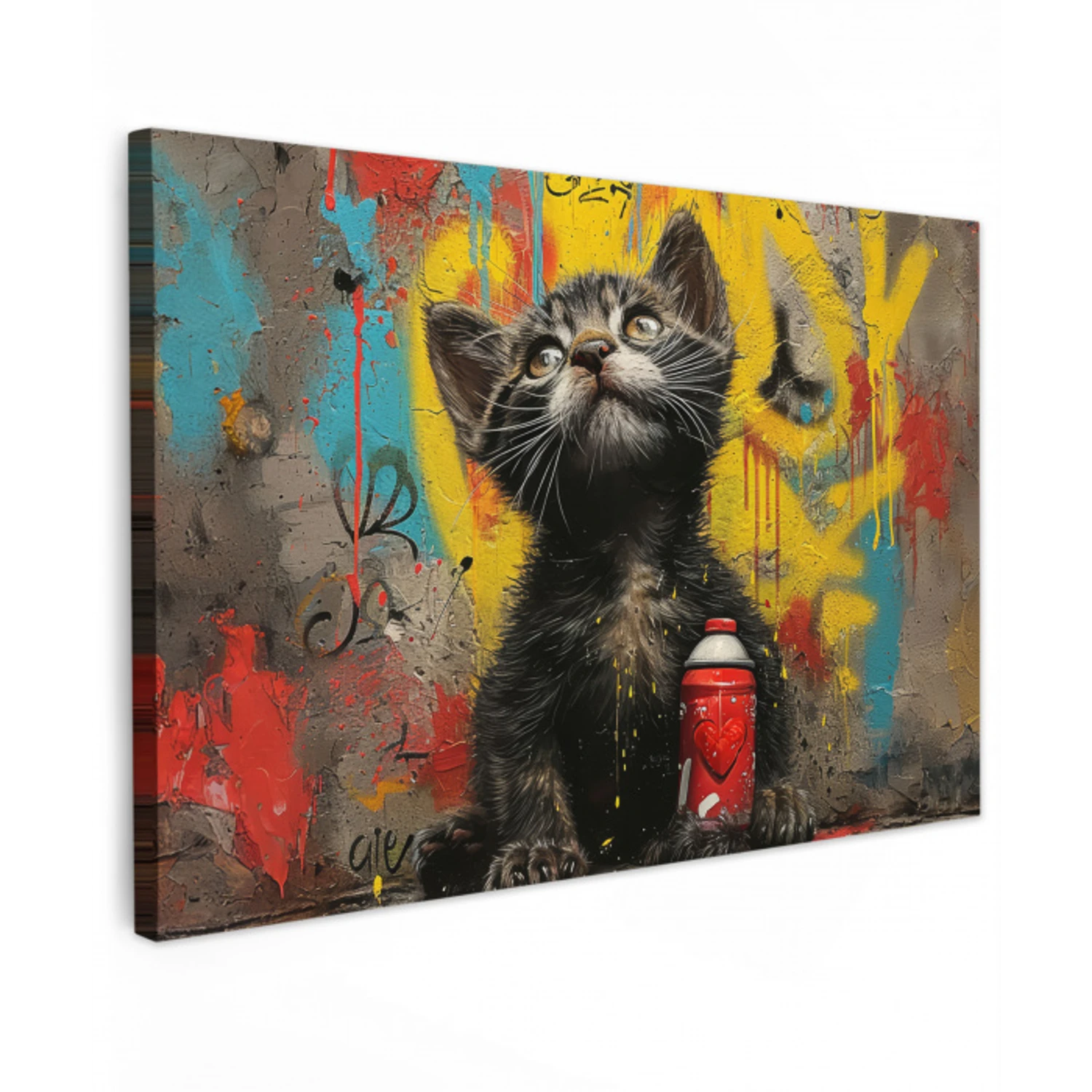 Graffiti - Kitten - Street art - Kat canvas 2cm klein -z3d