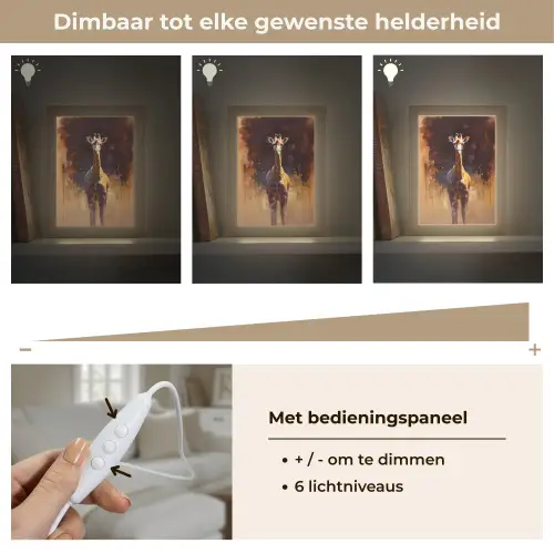 Giraf - Bruin - Abstract - Geschilderd Light Box met kabel (Tafellamp) klein -USP_dimbaarNL