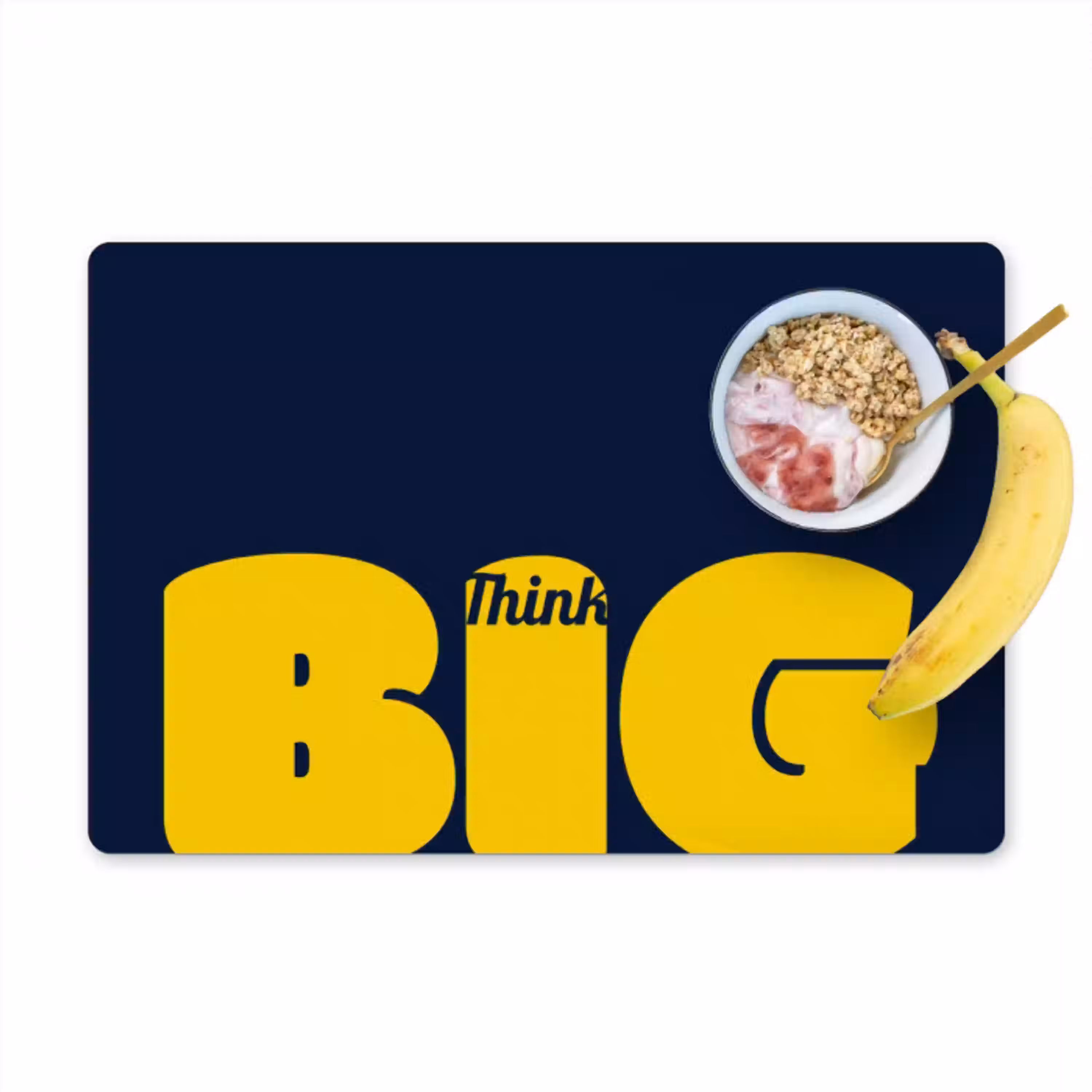 Think big - Blauw - Geel Placemat vinyl groot -zzzproduct_Kitchenyeah-website