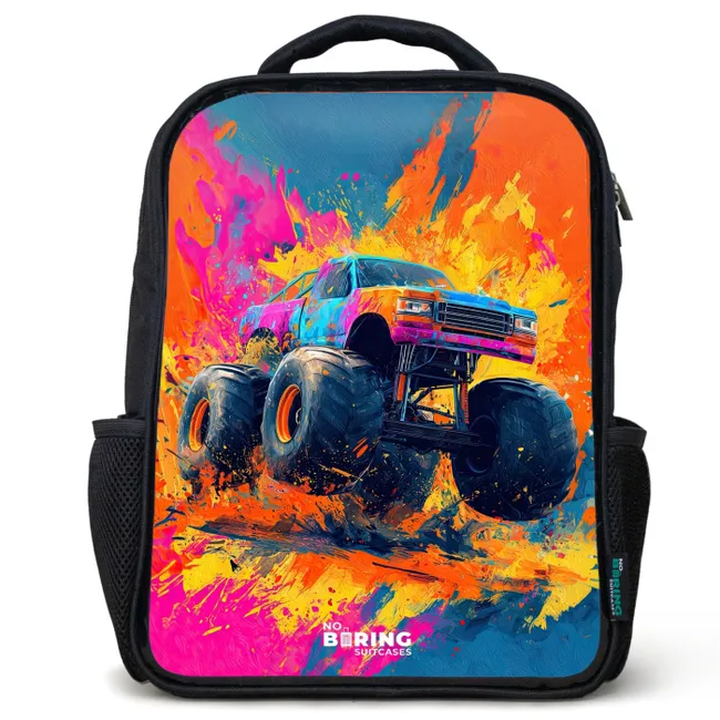 Kids' Backpacks Black -. Monster truck - Paint splatter - Colorful - Explosion