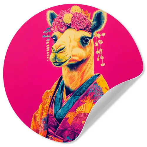 Kameel - Bloemen - Kimono - Waaiers Wandcirkel behangsticker klein -3d