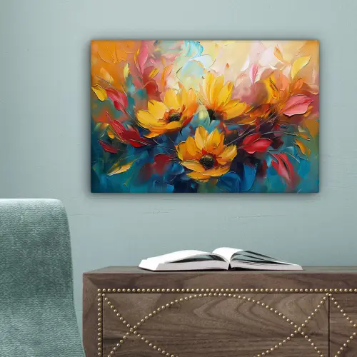 Bloemen - Dahlia - Kunst - Oranje - Watercolor canvas 2cm klein -sfeer4