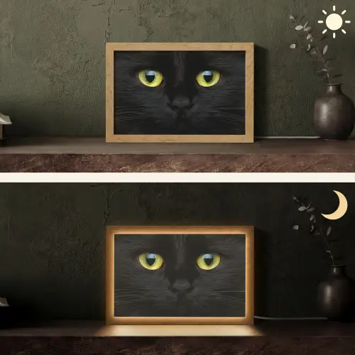 Kat - Zwart - Dieren - Natuur Light Box met kabel (Tafellamp) klein -sfeer3