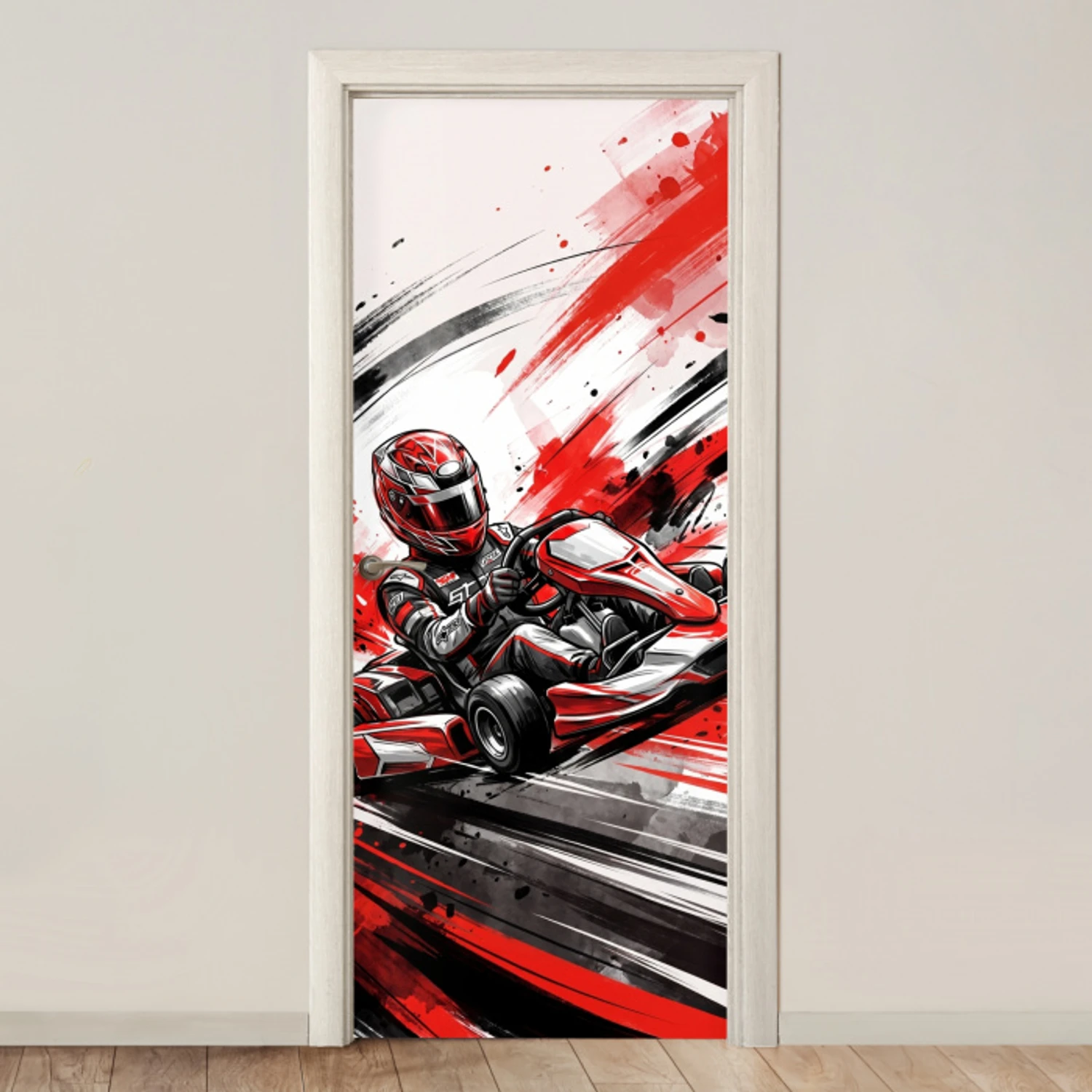 Kart - Coureur - Snelheid - Rood deurposter klein -3d_beige