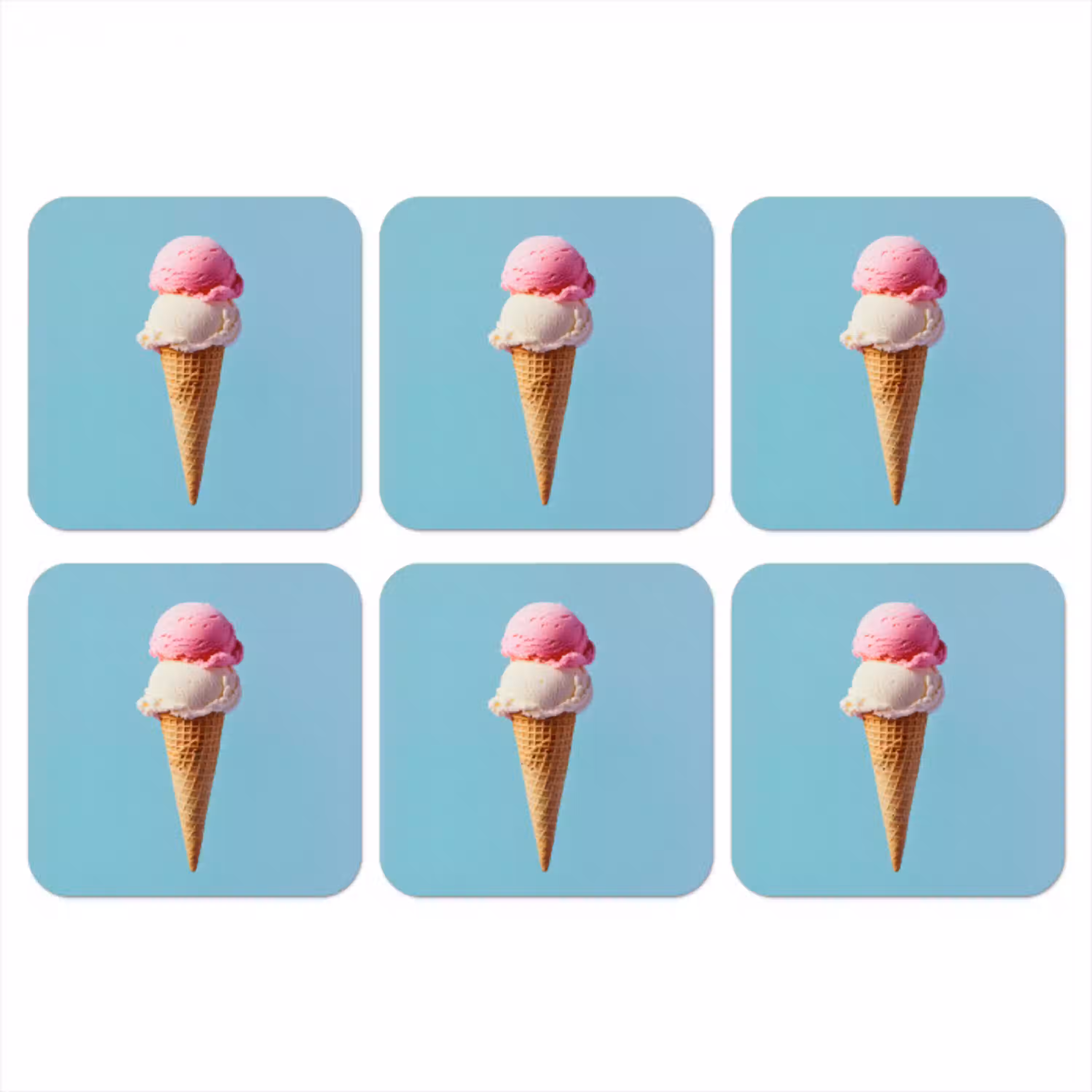 Bolletjes - Schepijs - Hoorntje - Blauw onderzetter kurk middel -3d