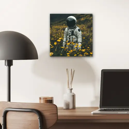 Astronaut - Bloemen - Veld - Geel aluminium wit klein -sfeer5
