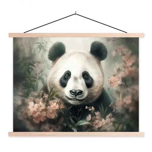 Panda - Dieren - Bloemen - Planten textielposter latten blank klein -3d