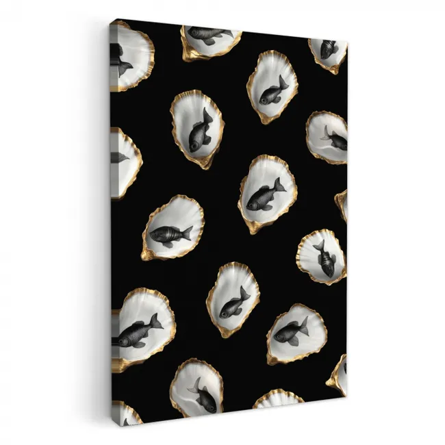 Oesters - Zwart - Vissen - Goud KitchenYeah - Keuken - Canvas klein -3d
