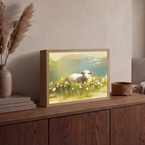 Schaap - Weide - Groen Light Box met batterij (Wandlamp) middel -sfeer2