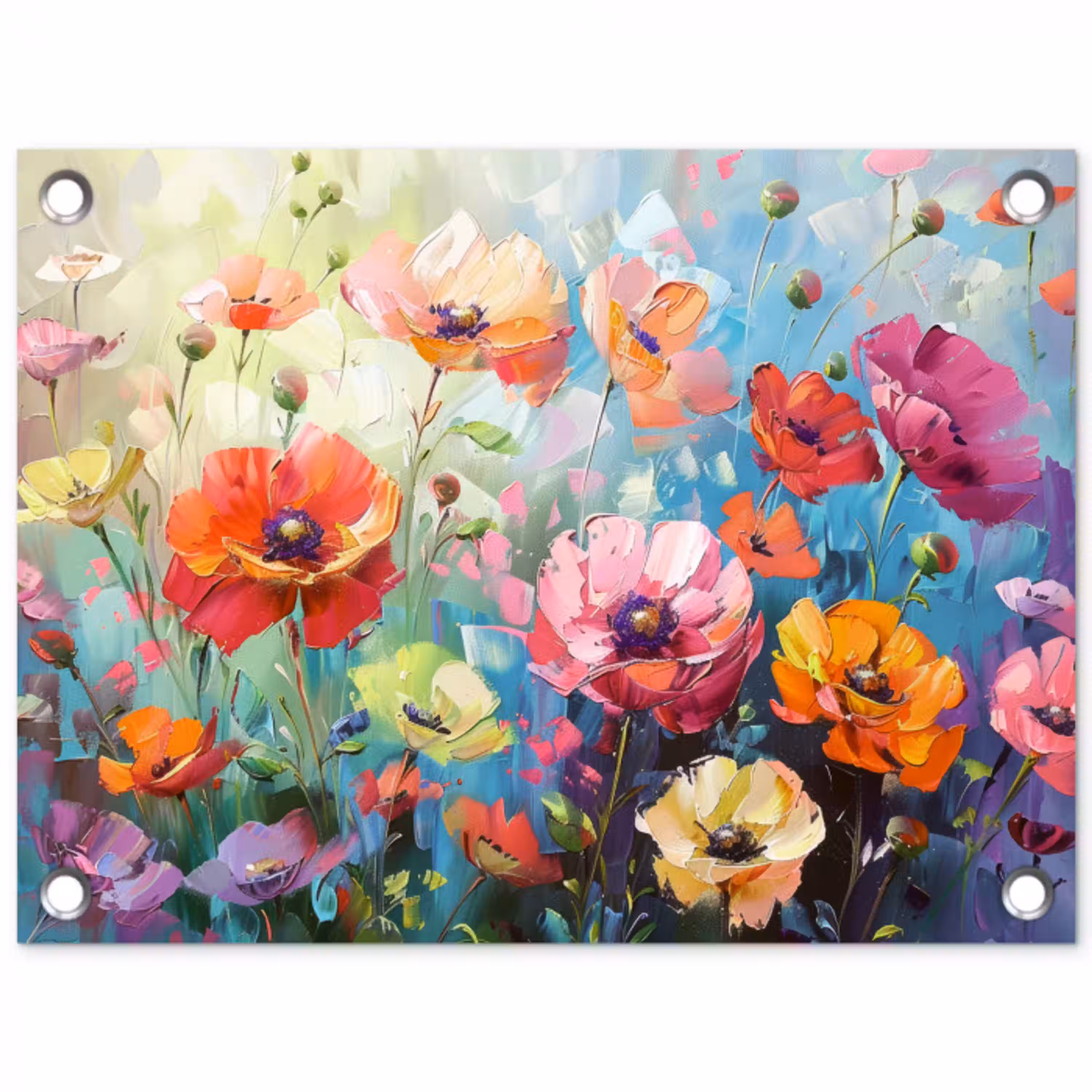 Bloemen - Kleurrijk - Waterverf - Natuur - Zomer tuinposter los doek klein -3d