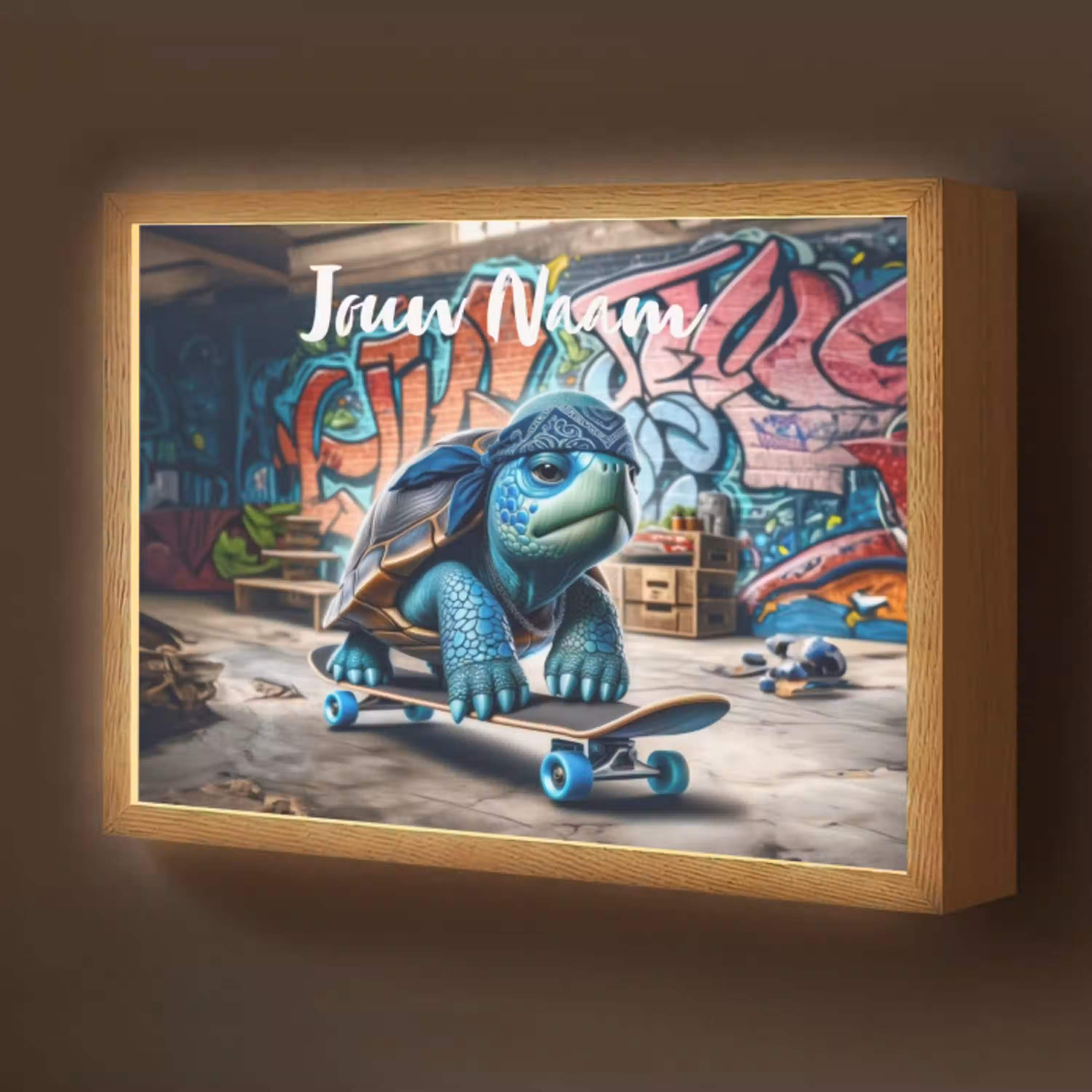 Schildpad - Graffiti - Skateboard - Jongens Light Box met batterij (Wandlamp kind) middel -z3d_website