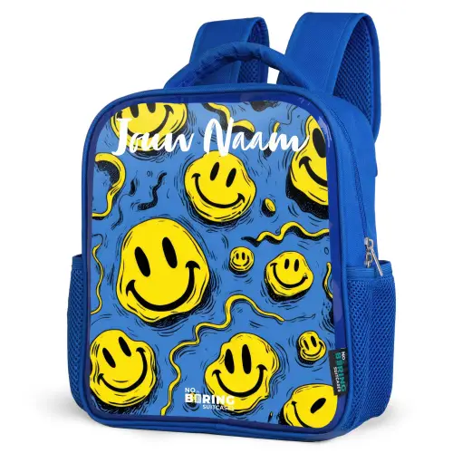 Smiley - Blauw - Geel Kinderrugzak - Blauw middel -schuin