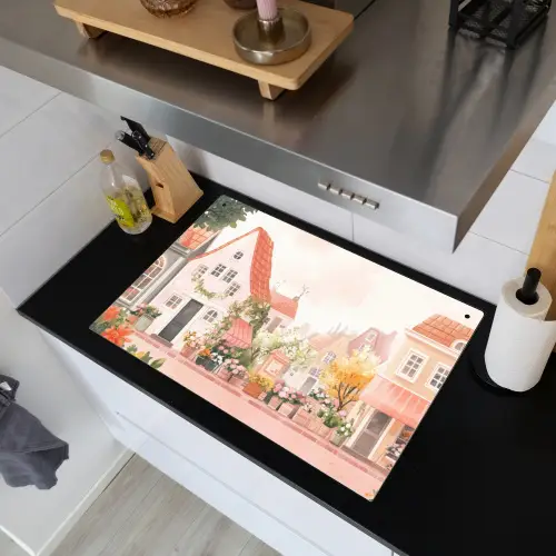 Bloemen - Huizen - Dorp Inductie beschemer met haakjes klein -sfeer1