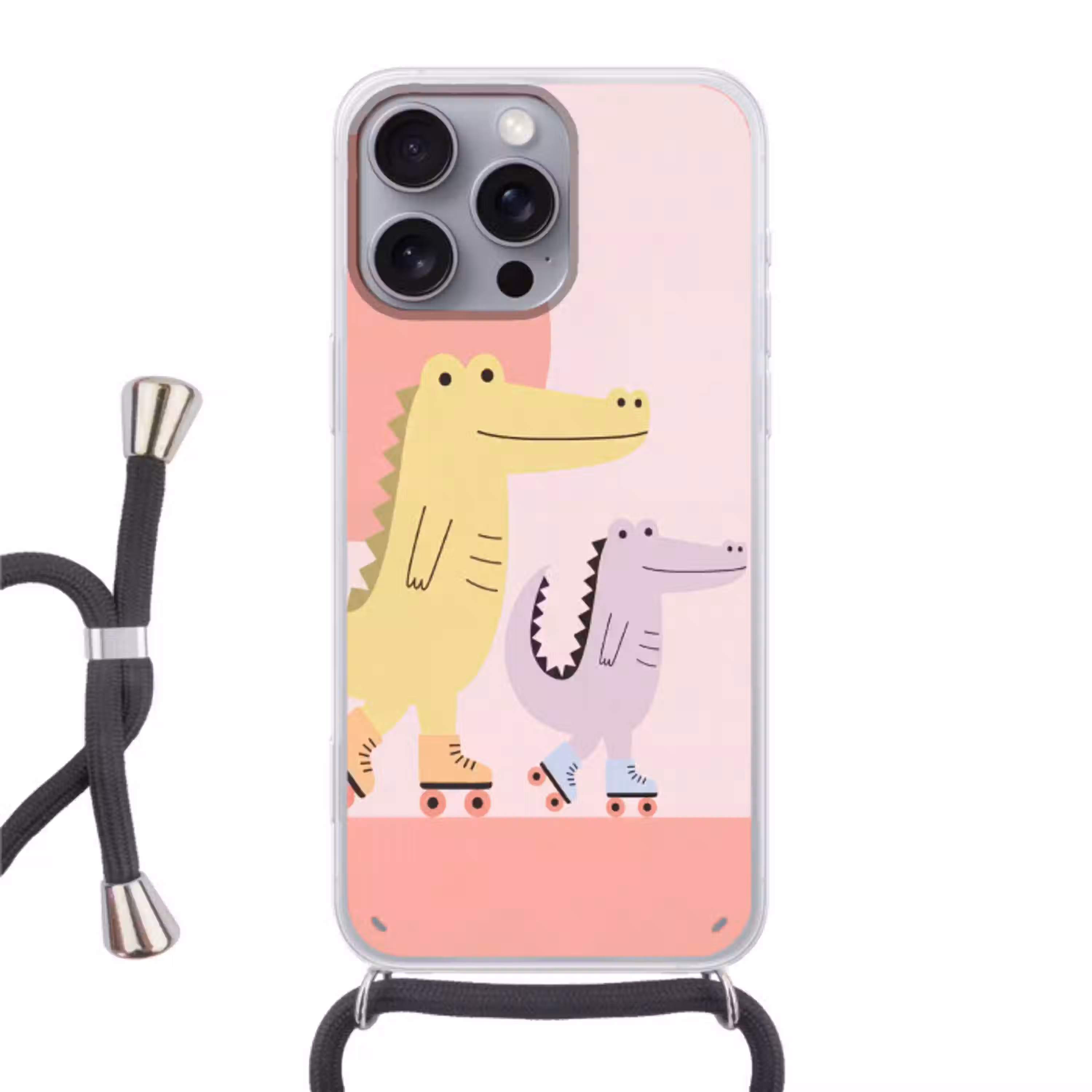 Dieren - Skaten - Illustratie - Speels - Roze Hoesje iPhone 16 Pro Max met koord klein -3d