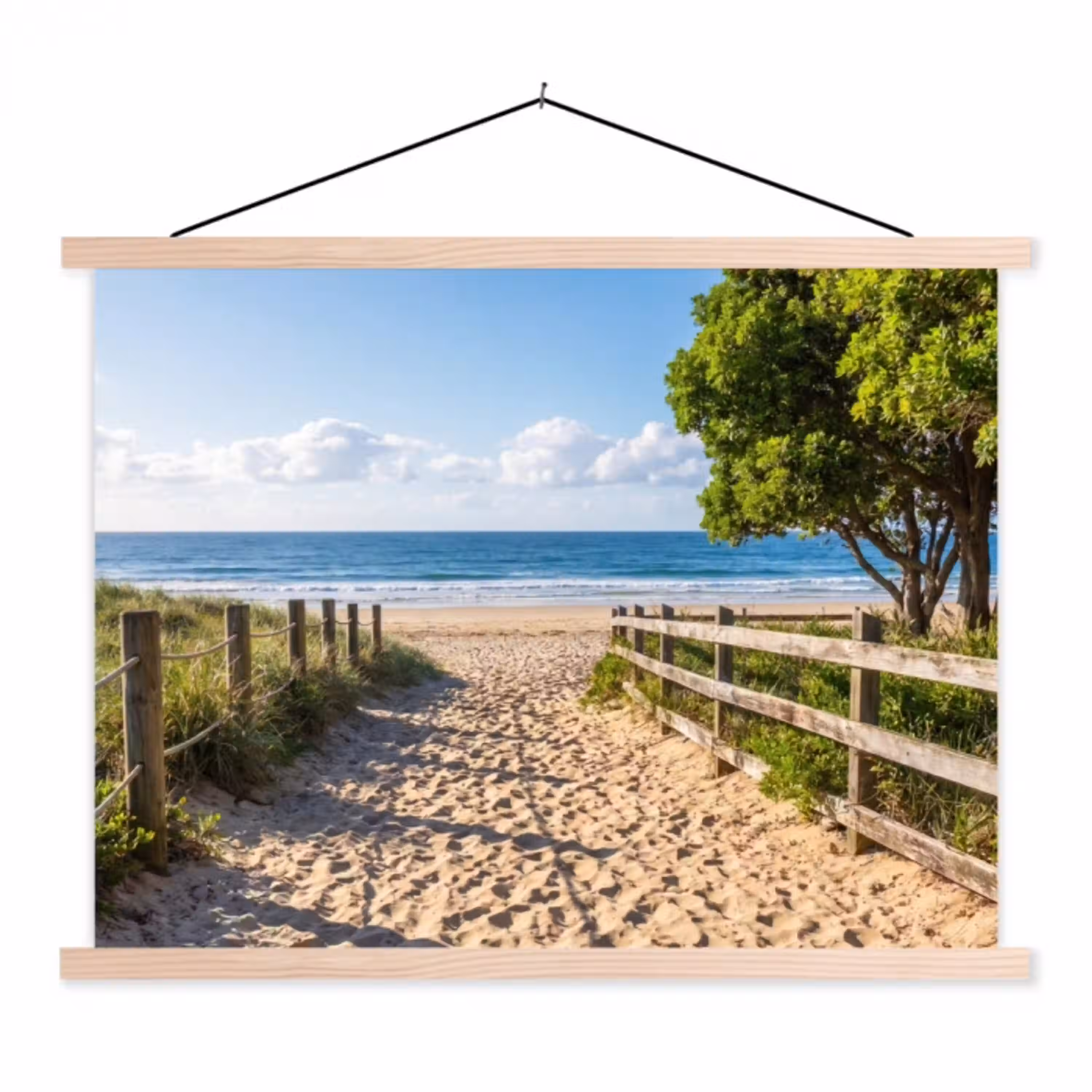 Strand - Zandpad - Oceaan - Natuur textielposter latten blank klein -3d