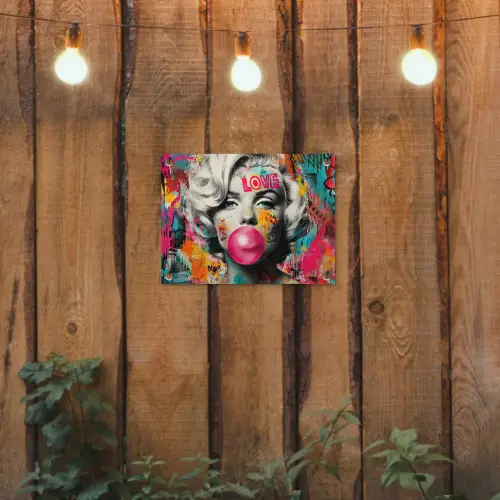Vrouw - Kauwgom - Graffiti - Neonkleuren tuinposter los doek klein -sfeer1