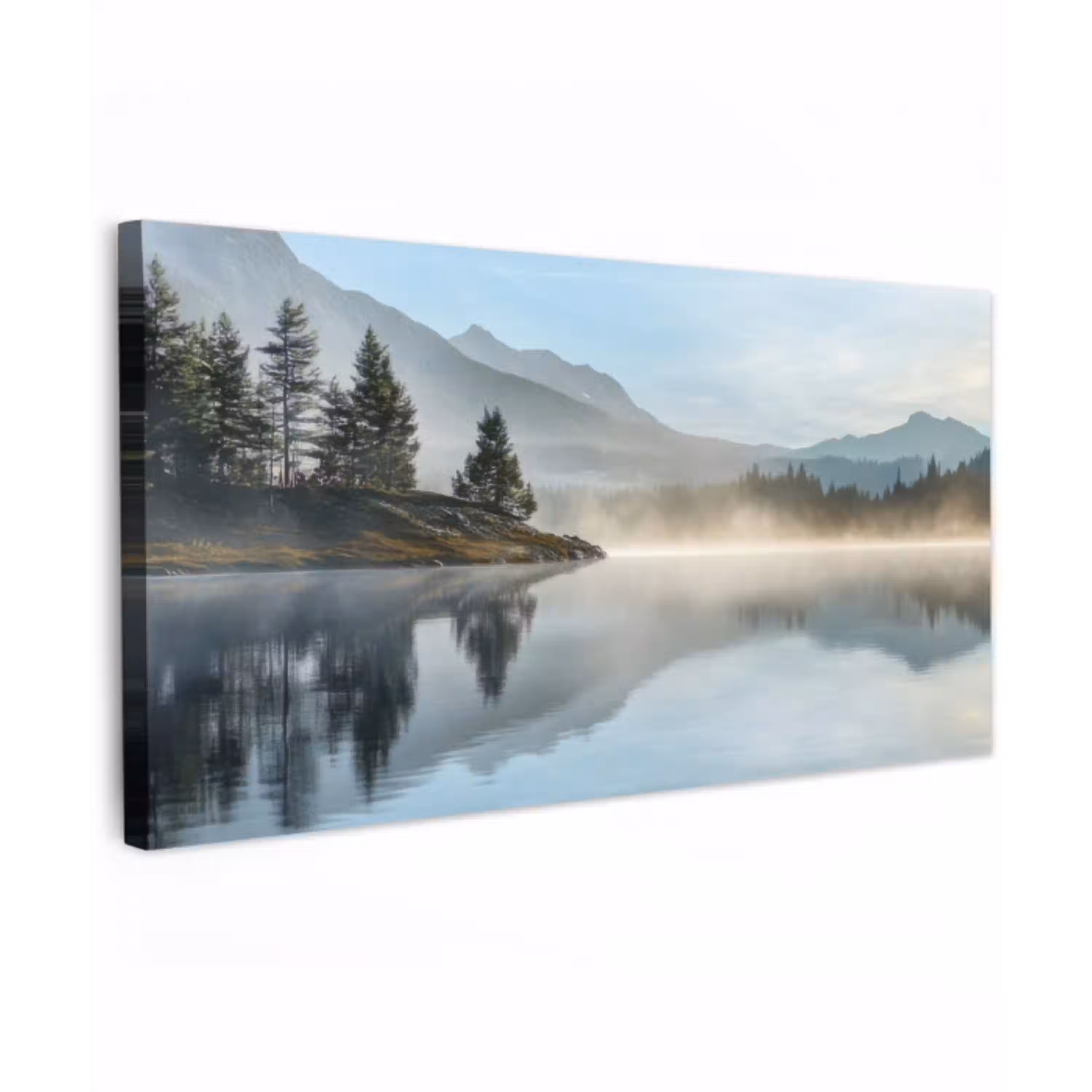 Meer - Mist - Bergen - Landschap Tuinposter op houten frame 2 cm dik xxl -3d