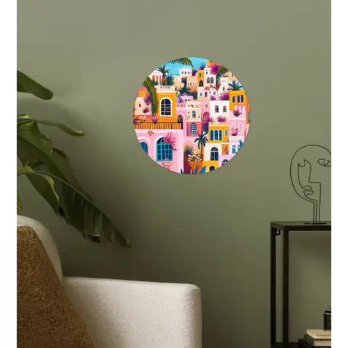 Kleurrijk - Roze - Oranje - Geel - Bloemen Wandcirkel behangsticker klein -sfeer2