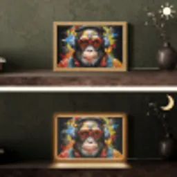 Chimpansee - Aap - dieren - Graffiti - Bril - Koptelefoon - Kleuren Light Box met kabel (Tafellamp) klein -sfeer3