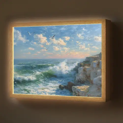 Zee - Golven - Rotsen - Meeuwen Light Box met batterij (Wandlamp) middel -z3d_website