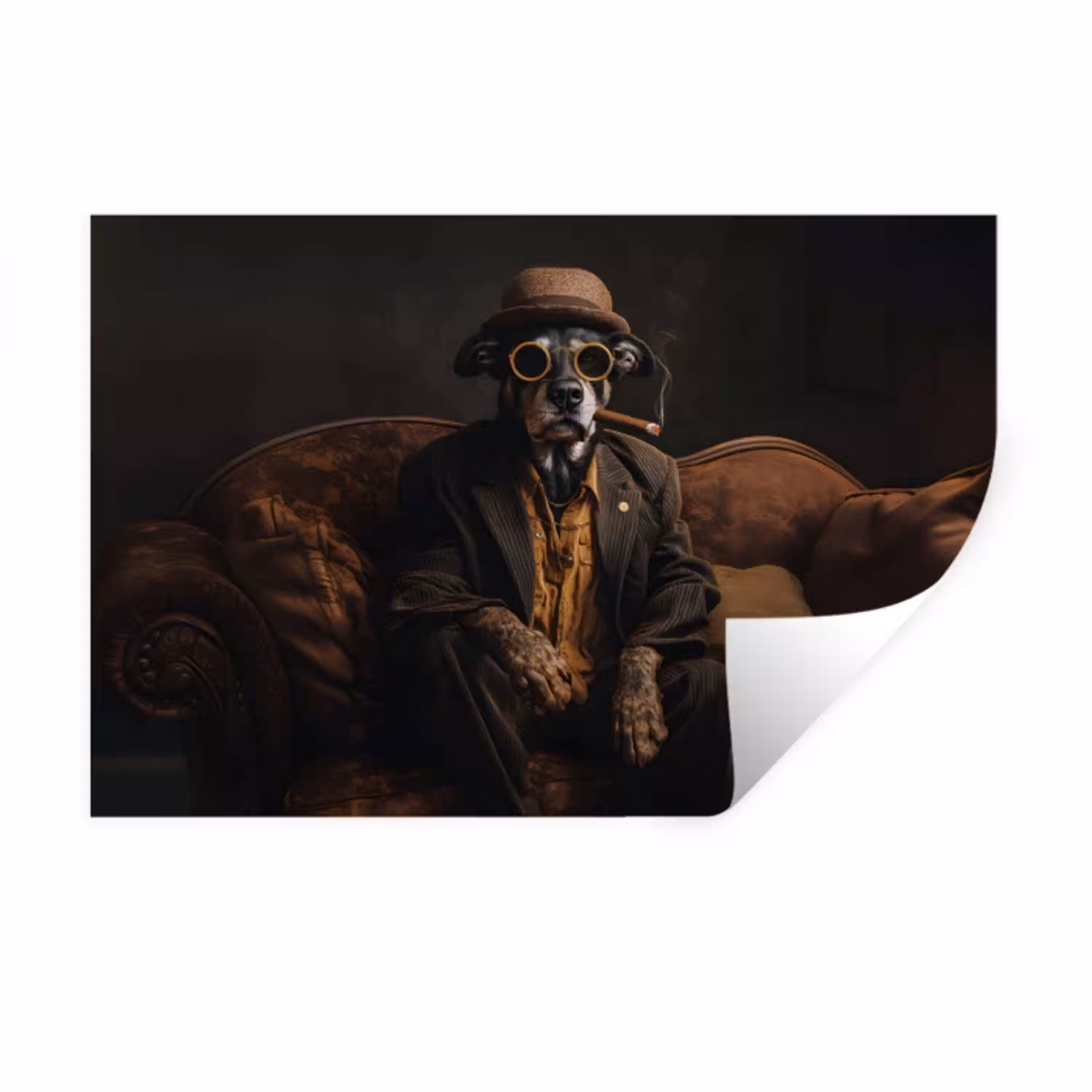 Hond - Sigaar - Hoed - Pak Muursticker klein -3d