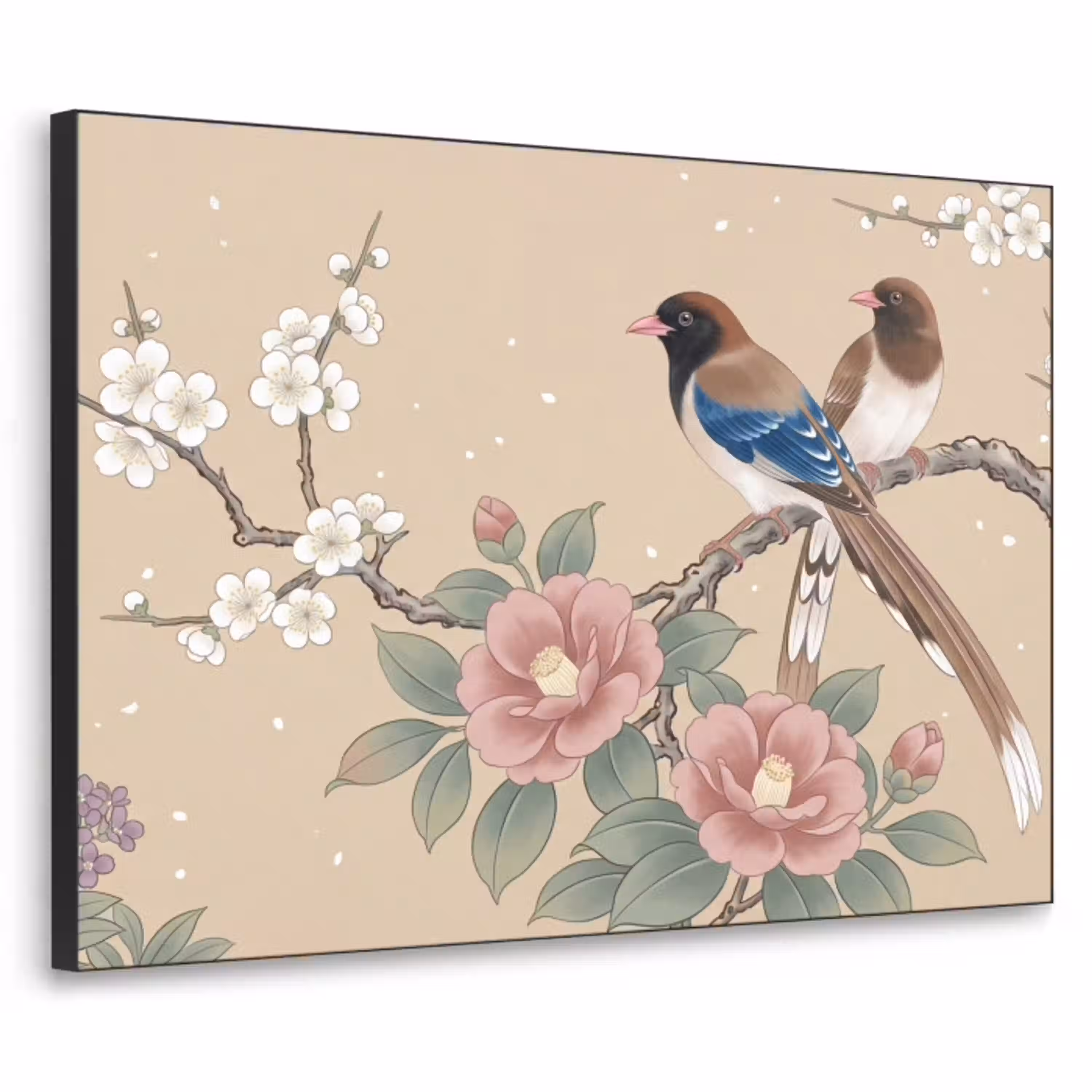 Bloemen - Vogels - Bloemen Textielframe zwart klein -3d
