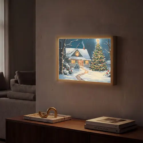 Kerst - Kerstboom - Winter - Huis - Sneeuw Light Box met batterij (Wandlamp) middel -sfeer1