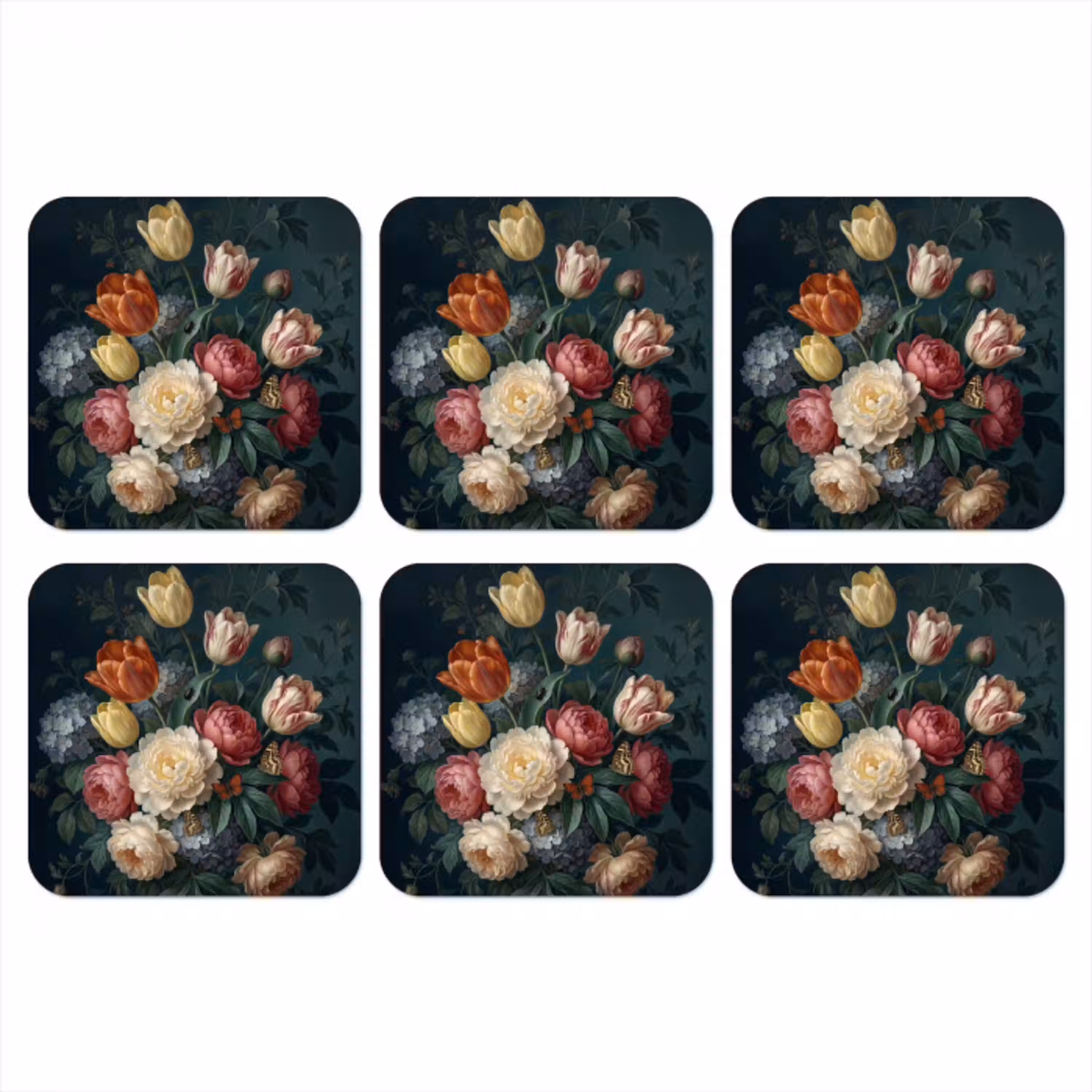 Bloemen - Boeket - Natuur - Klassiek - Donker onderzetter kurk middel -3d