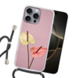 Bloemen - Anthuriums - Geel - Roze Hoesje iPhone 16 Pro Max met koord klein -sfeer1