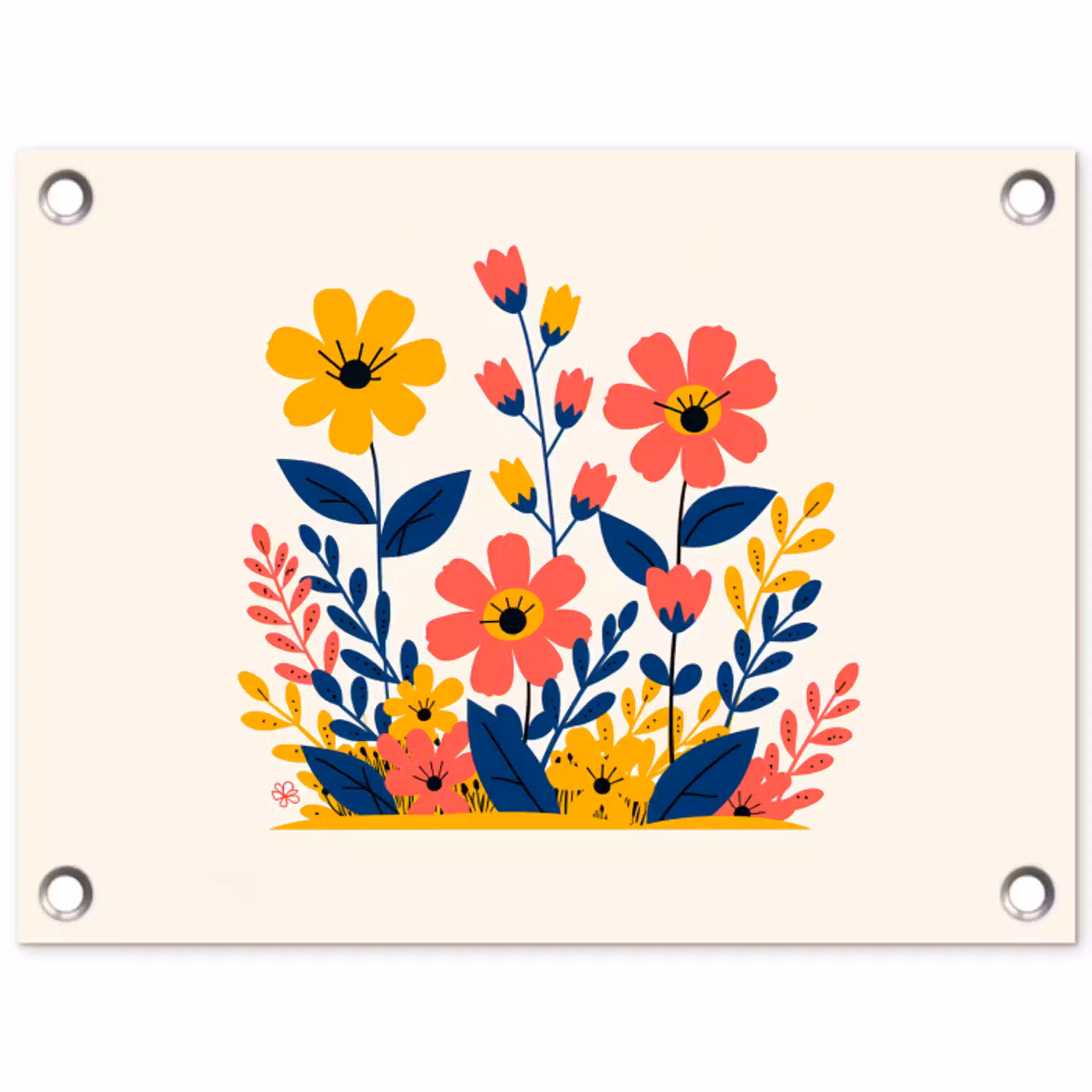 Illustratie - Bloemen - Bladeren - Roze tuinposter los doek klein -3d