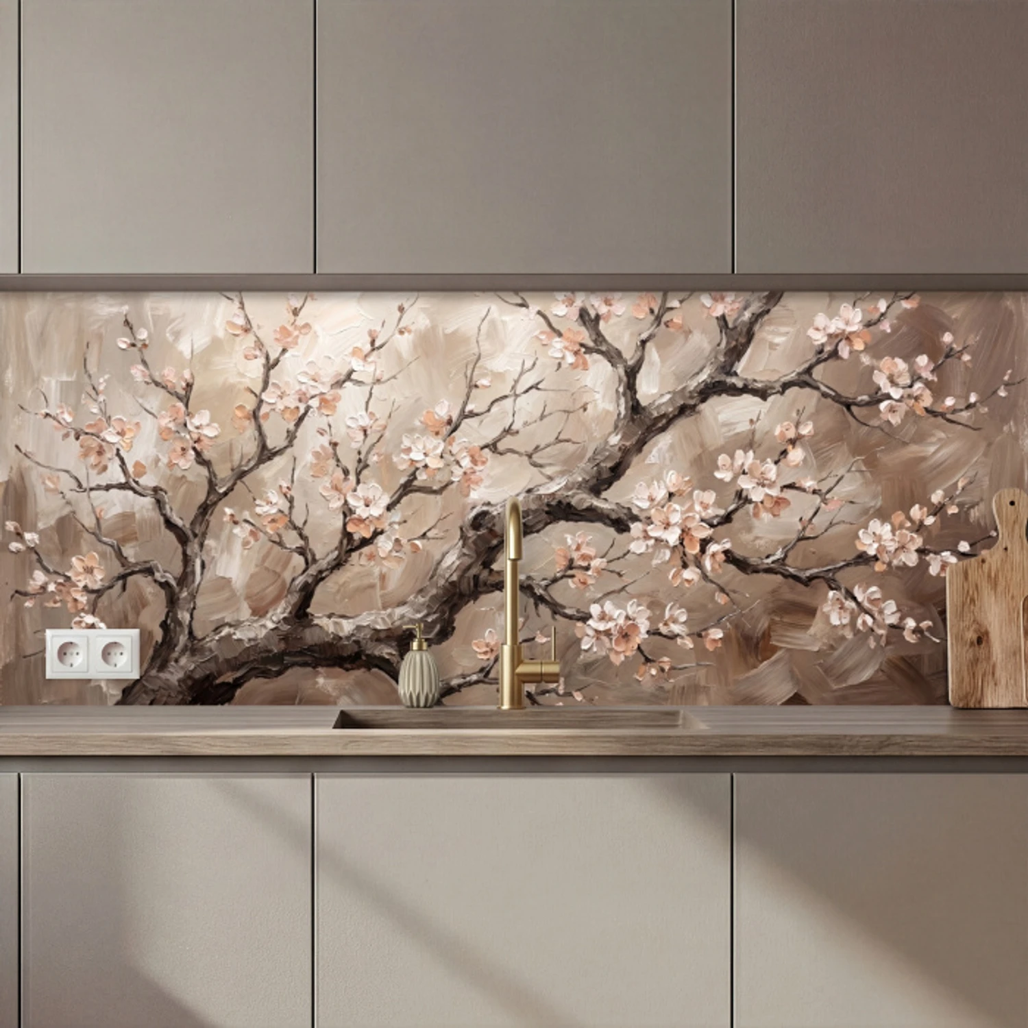 Bloesem - Takken - Schilderij - Beige - Serene keuken achterwand 2 middel zz_3dshopping