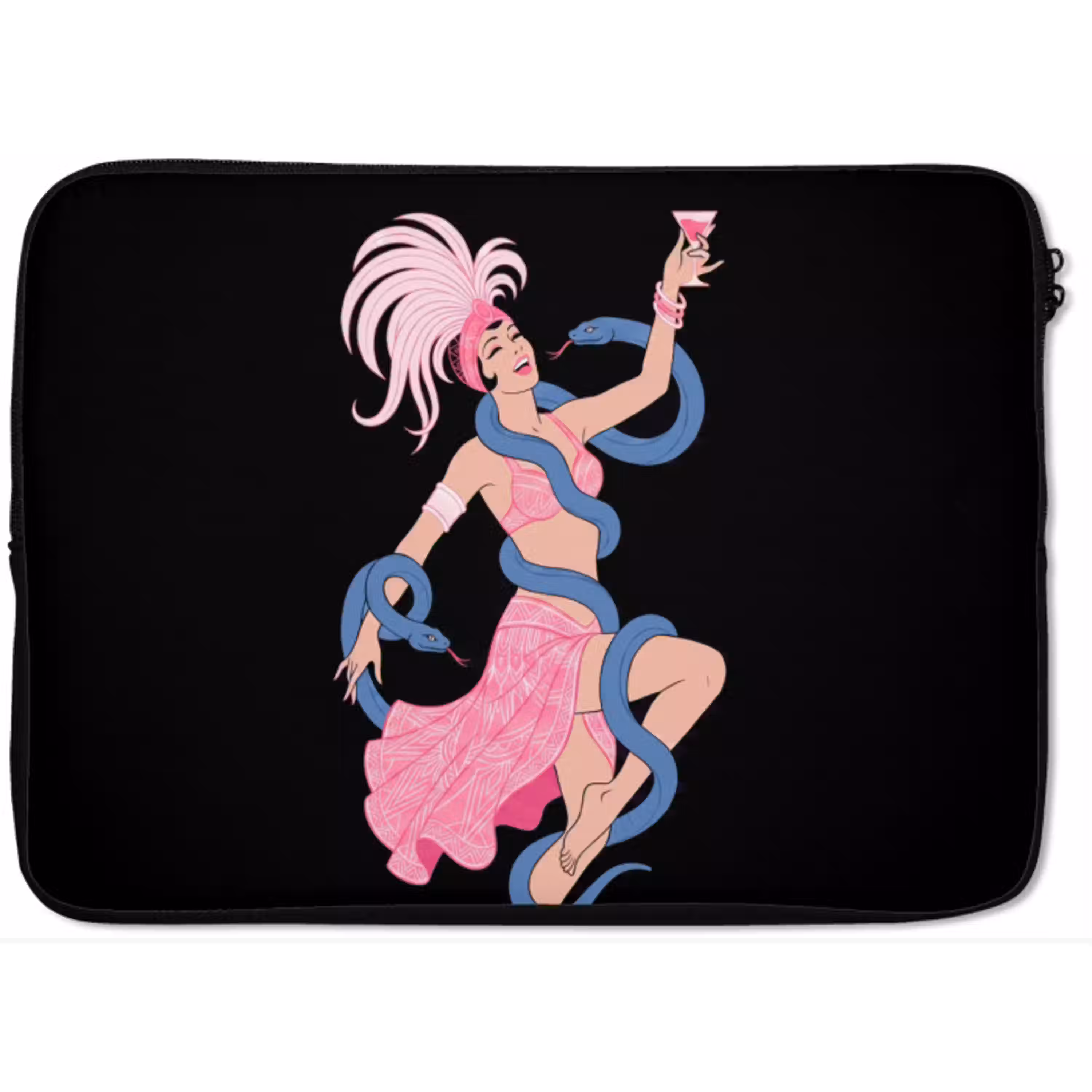 Vrouw - Danseres - Slangen - Art Deco - Roze laptophoes neopreen klein -zkaufland3dotto