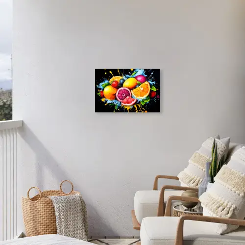 Fruit - Graffiti - Kleurrijk - Sinaasappel - Aardbei - Abstract Tuinposter op houten frame 2 cm dik klein -sfeer1