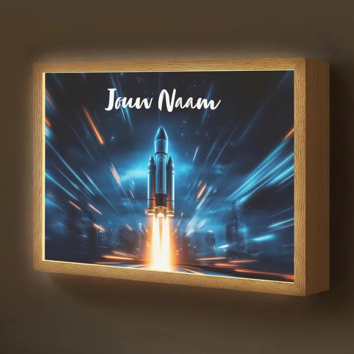Raket - Ruimte - Blauw - Licht Light Box met batterij (Wandlamp kind) middel -z3d_website