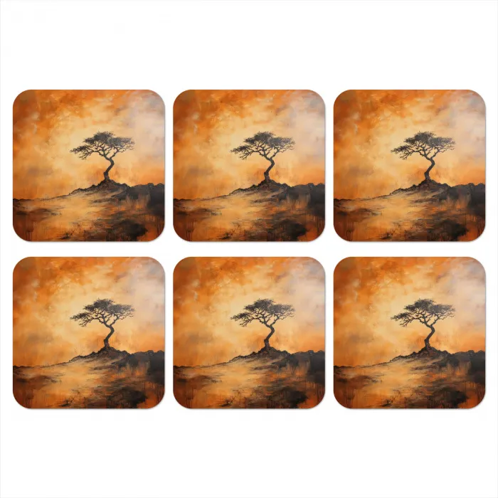 Boom - Landschap - Oranje onderzetter kurk middel -3d
