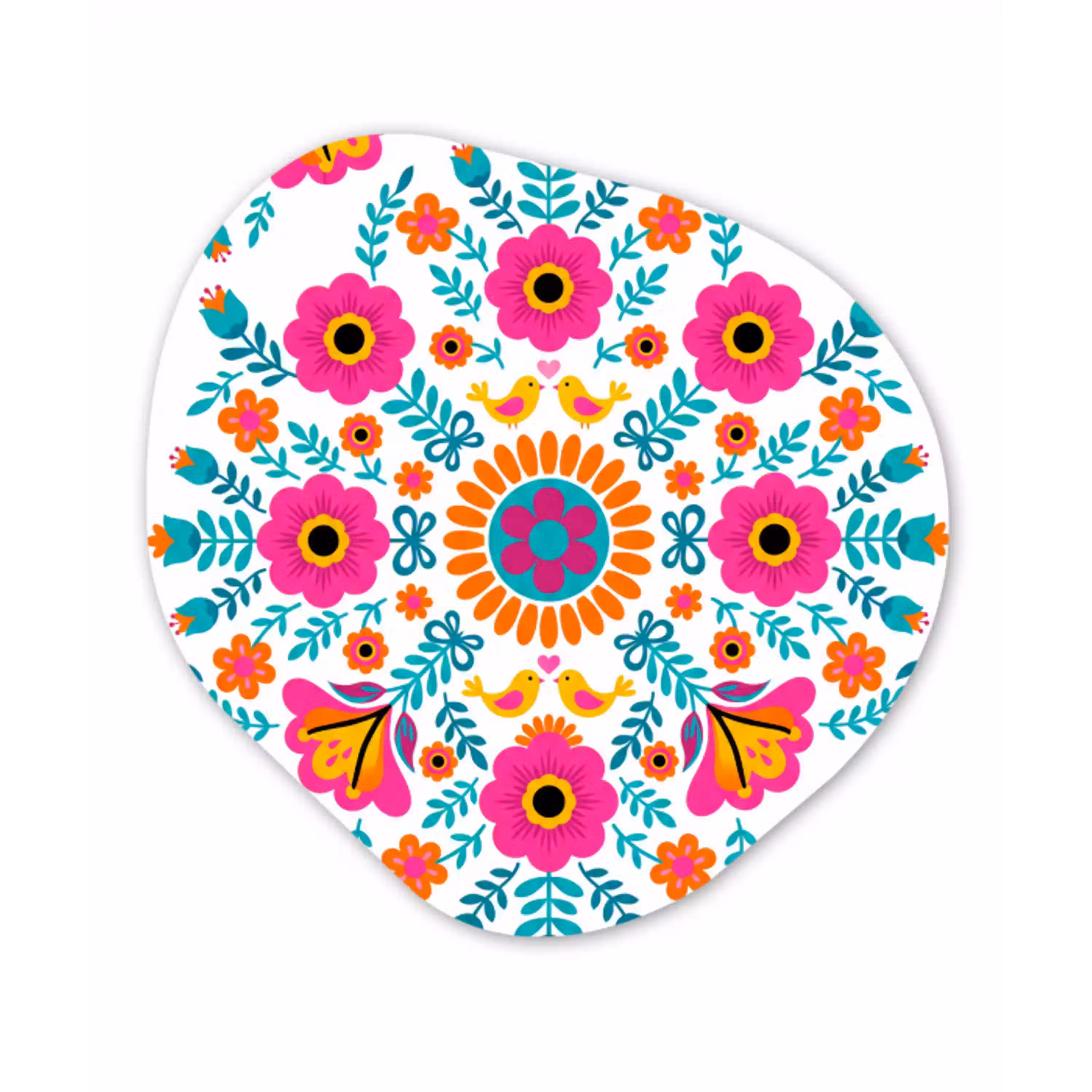 Bloemen - Vogel - Patroon - Kleurrijk - Modern Wandcirkel Organisch Aluminium middel -3d