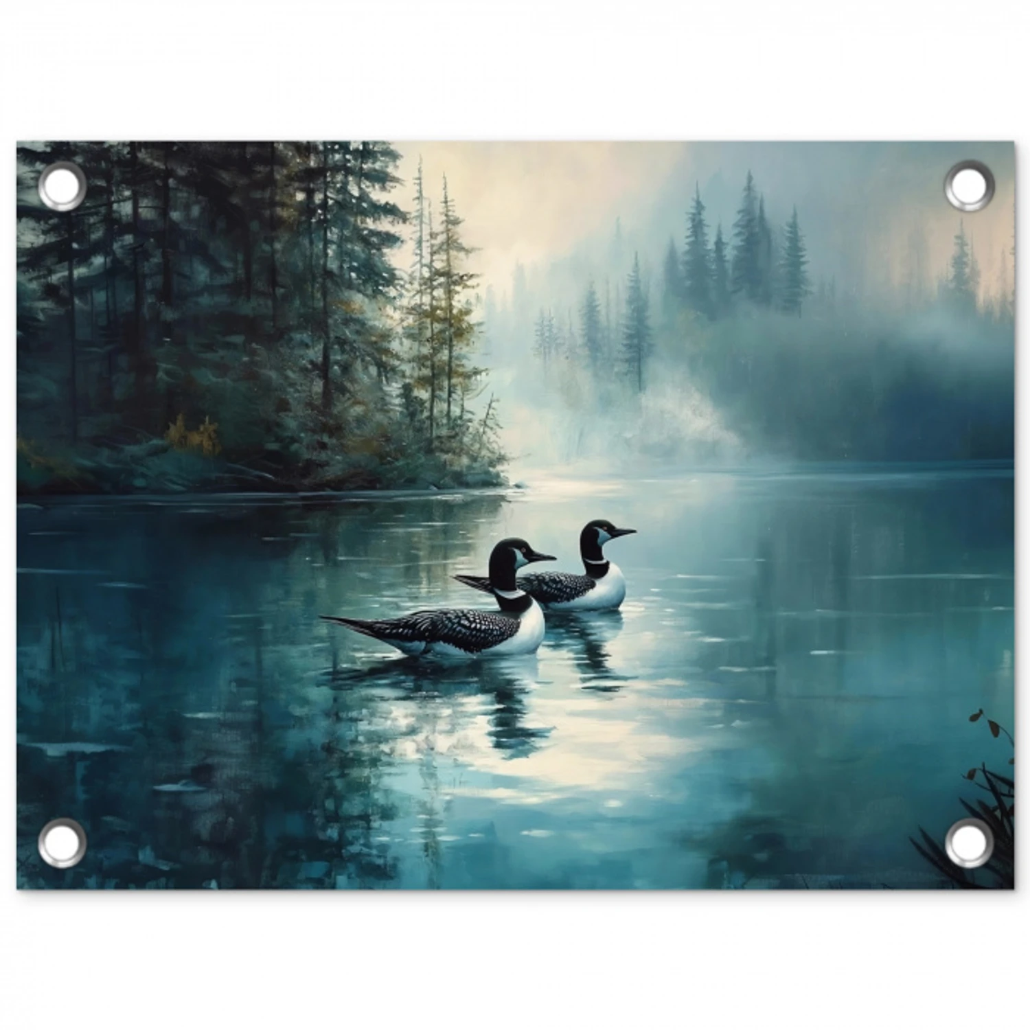 Bos - Water - Eenden - Mistig tuinposter los doek klein -3d