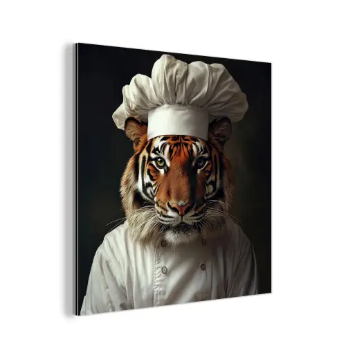 Tijger - Kokskleding - Bruin aluminium wit klein -3d