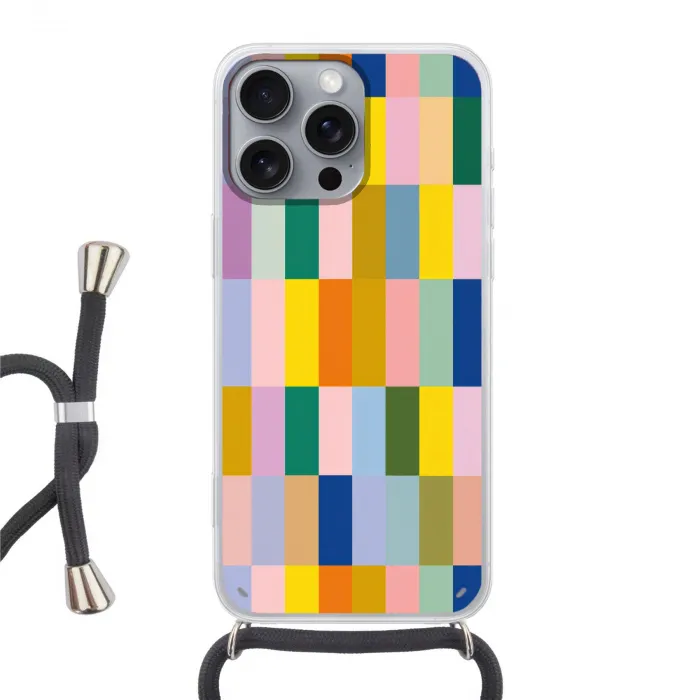 Stroken - Blauw - Patroon - Abstract Hoesje iPhone 16 Pro Max met koord klein -3d