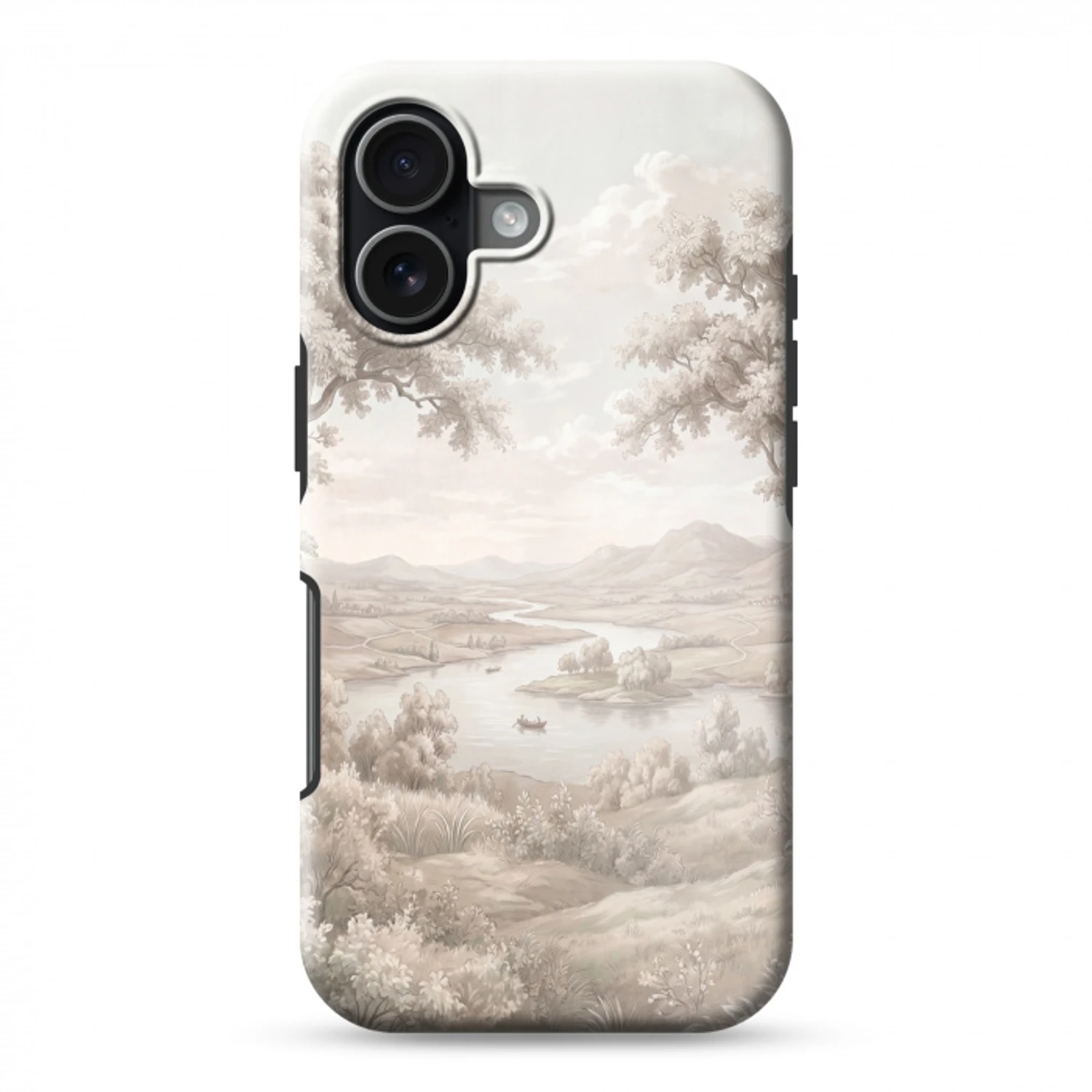 Rivierlandschap - Bergen - Natuur - Vintage - Beige Toughcase MagSafe Apple iPhone 17 klein -3d